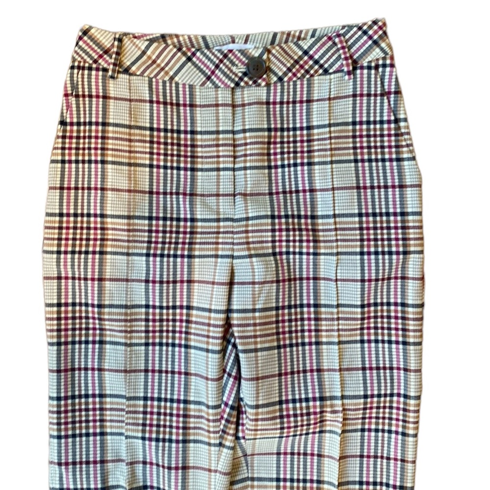Leith Anthropologie Ivory Arlette Colorful Plaid High Waist Straight Pants Small - Picture 5 of 9